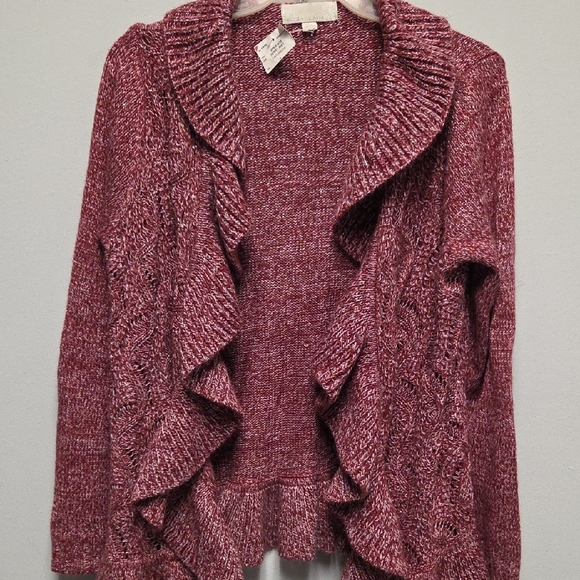 Emily Rose Maroon Ruffle Cardigan - Picture 3 of 4